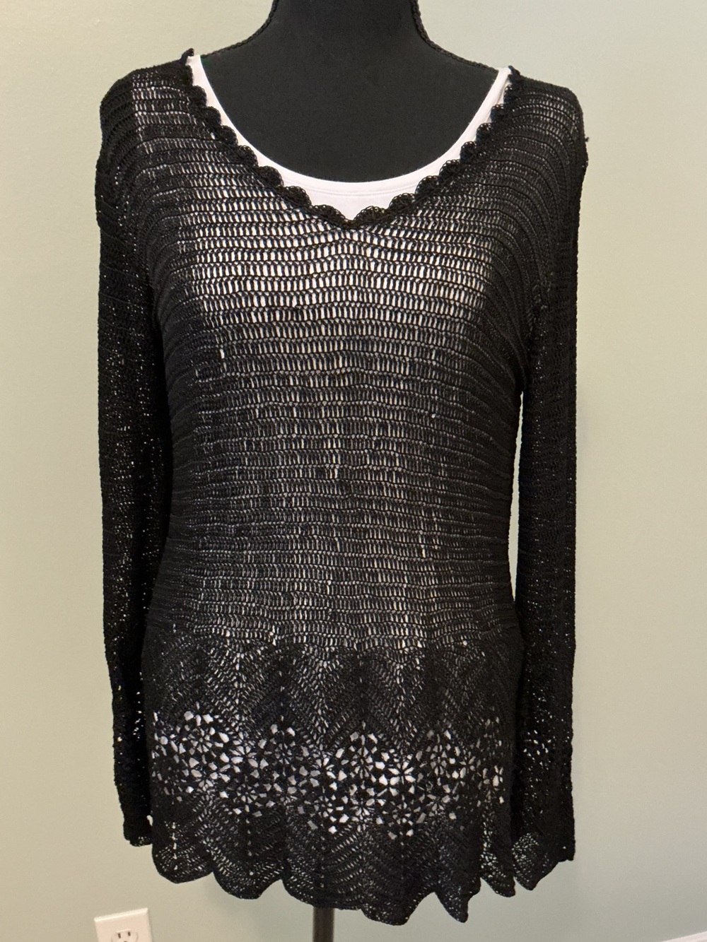 BCBGMaxAzria Black Open-Knit Crochet Top